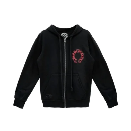 Chrome Hearts Red Horseshoe Logo Zip Up Hoodie