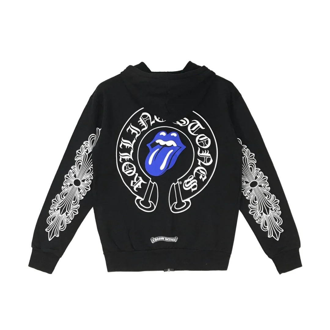 Chrome Hearts Rolling Stone Horseshoe Logo Zip Up Hoodie Chrome Hearts Rolling Stone Horseshoe Logo Zip Up Hoodie
