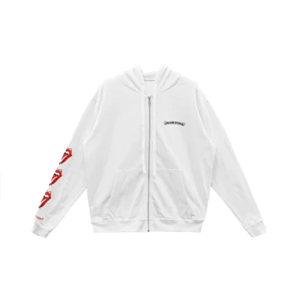 Chrome Hearts Rolling Stones Script Red Logo Zip Up Hoodie