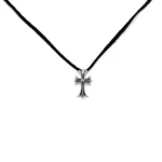 Chrome Hearts Silver Cross Leather Braids Necklace