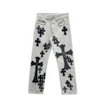 Chrome Hearts Silver Cross Patches Light Gray Jeans