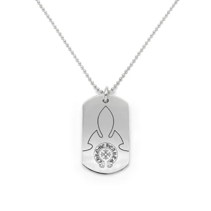 Chrome Hearts Silver Fleur Dog Tag Necklace