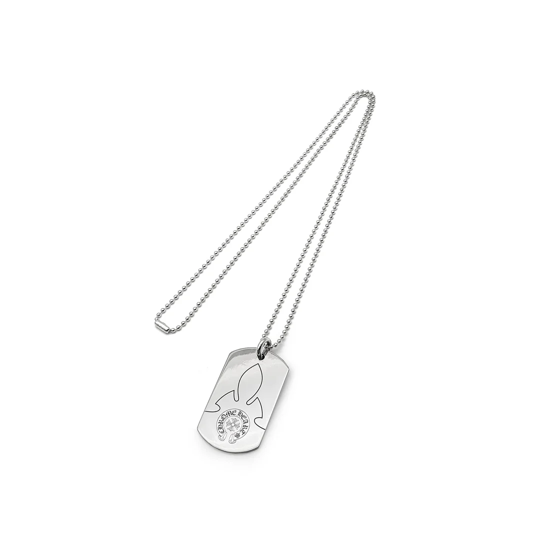 Chrome Hearts Silver Fleur Dog Tag Necklace Chrome Hearts Silver Fleur Dog Tag Necklace