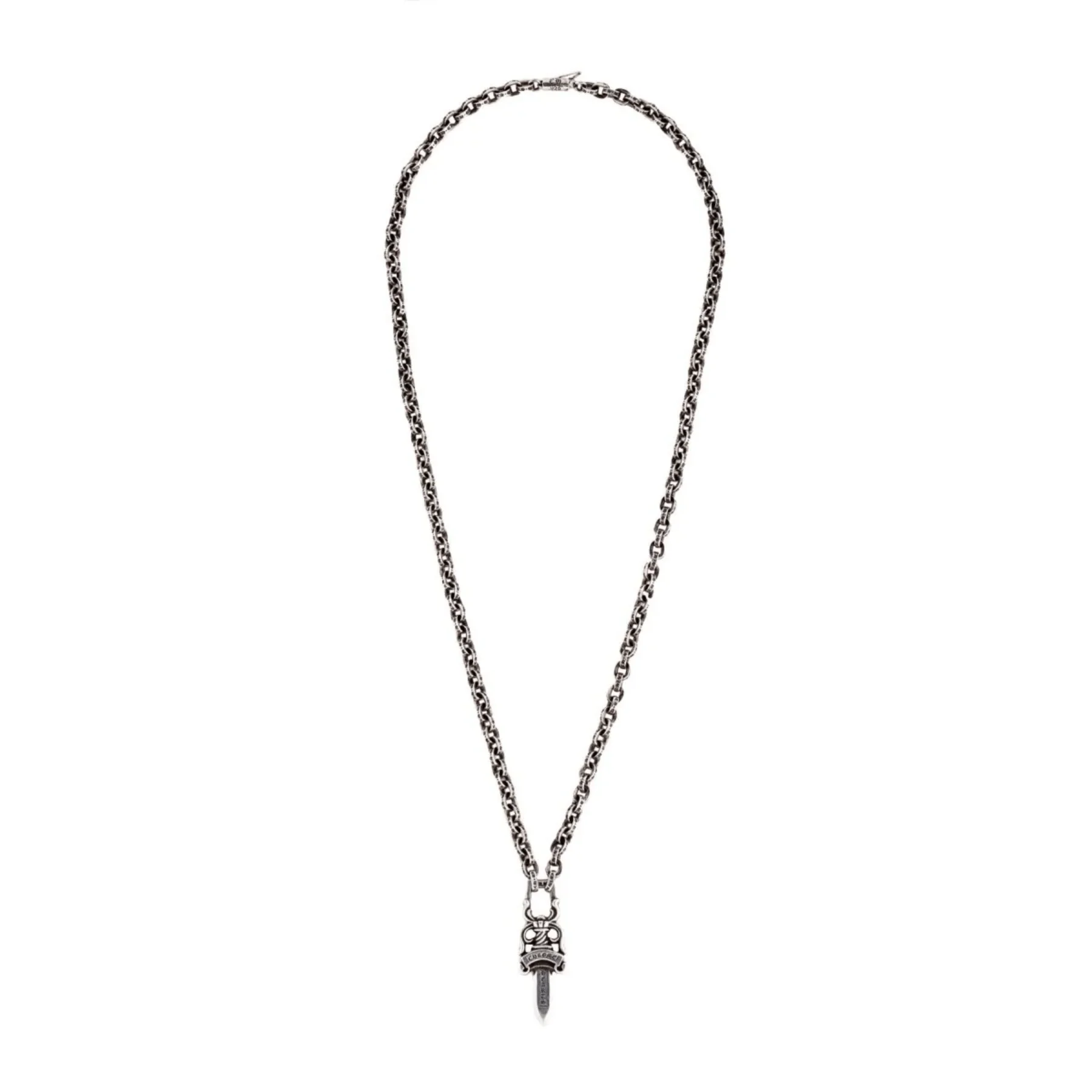 Chrome Hearts Silver Paperchain Necklace With Dagger Pendant Chrome Hearts Silver Paperchain Necklace With Dagger Pendant