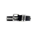 Chrome Hearts Silver Square Cross Black Leather Roller Belt
