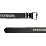 Chrome Hearts Silver Square Cross Black Leather Roller Belt
