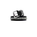 Chrome Hearts Silver Square Cross Black Leather Roller Belt