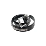 Chrome Hearts Silver Square Cross Black Leather Roller Belt
