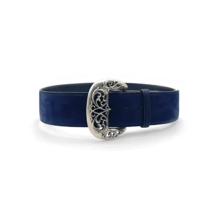 Chrome Hearts Silver Vine Navy Nubuck Classic Belt