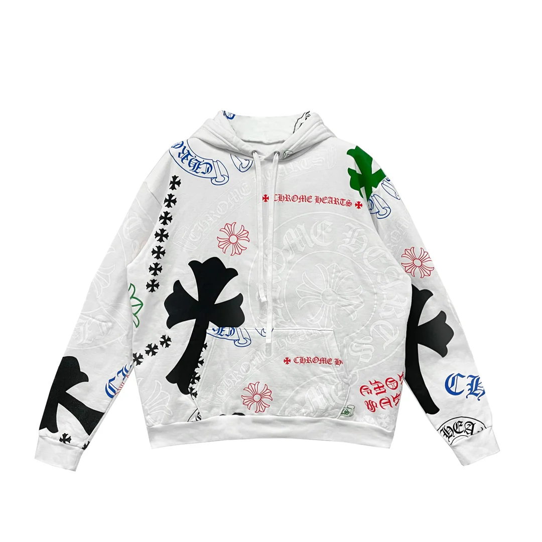 Chrome Hearts Stencil Multi Cross & Horseshoe Pullover Hoodie Chrome Hearts Stencil Multi Cross & Horseshoe Pullover Hoodie