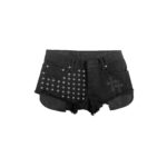 Chrome Hearts Studded Leather Cross Patch Denim Shorts