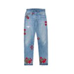 Chrome Hearts Suede Red Leopard Cross Patch Jeans