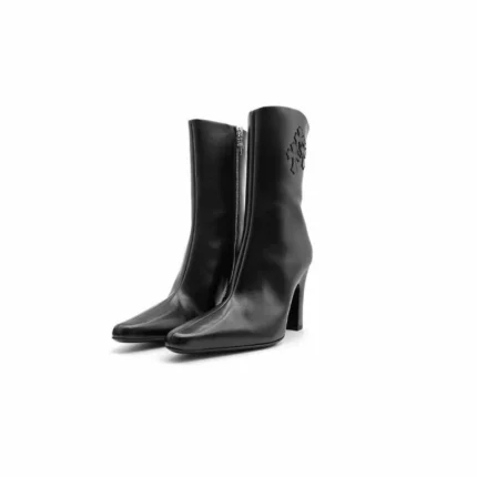 Chrome Hearts Sugar Jones Triple Cross Black Leather High Heel Mid Boots