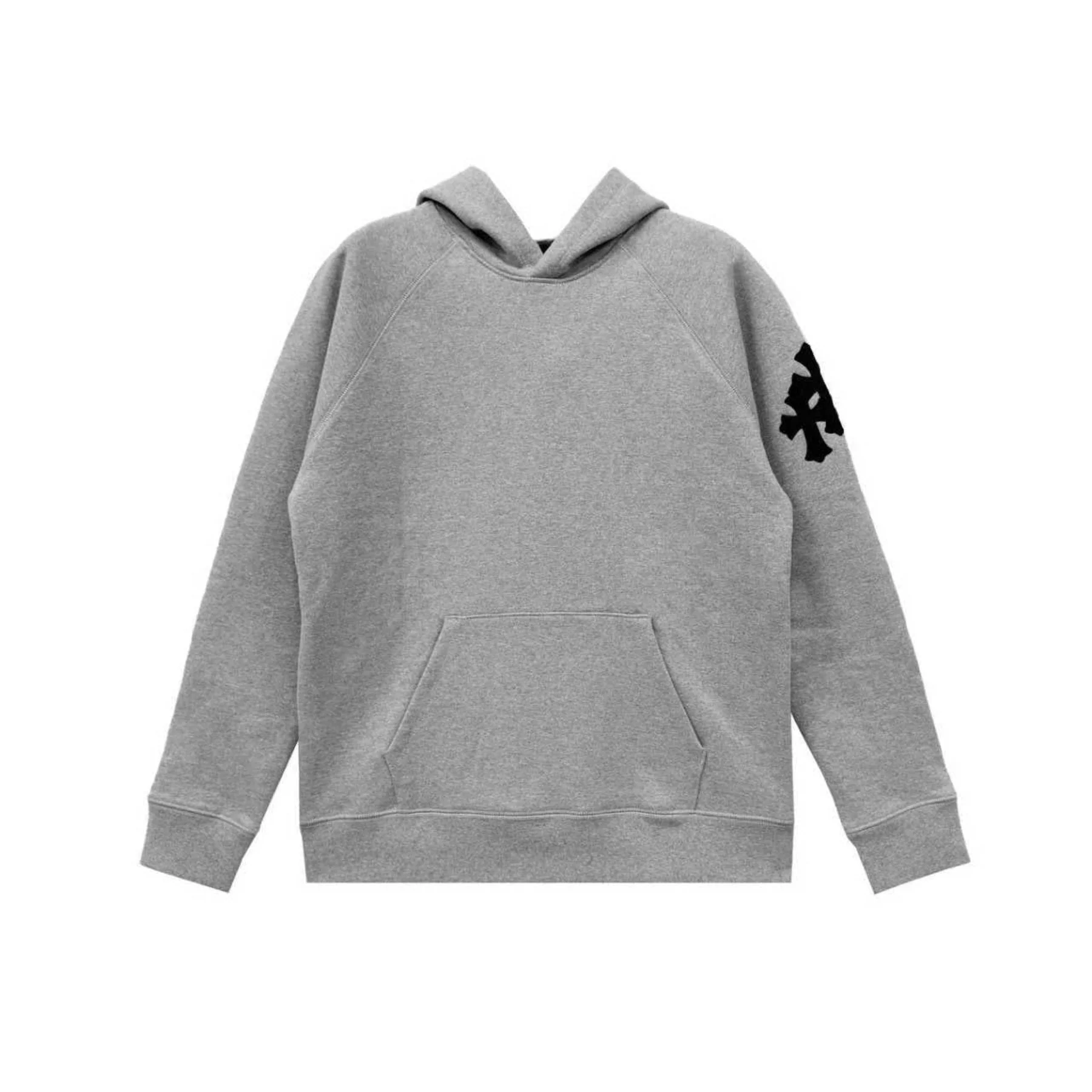 Chrome Hearts Triple Cross Leather Patch Grey Pullover Hoodie Chrome Hearts Triple Cross Leather Patch Grey Pullover Hoodie