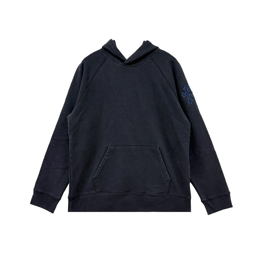 Chrome Hearts Triple Cross Leather Patch Navy Pullover Hoodie Chrome Hearts Triple Cross Leather Patch Navy Pullover Hoodie