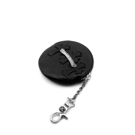 Chrome Hearts Triple Cross Patch Scroll Clip Chain Round Wallet