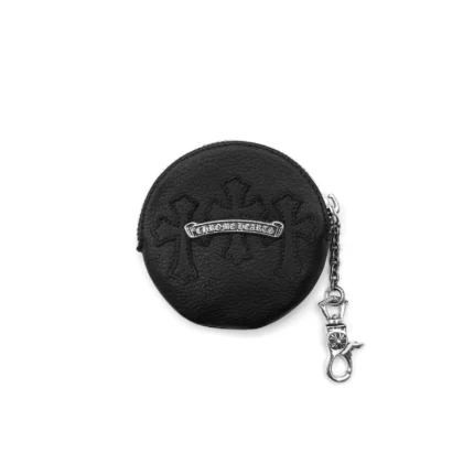 Chrome Hearts Triple Cross Patch Scroll Clip Chain Round Wallet