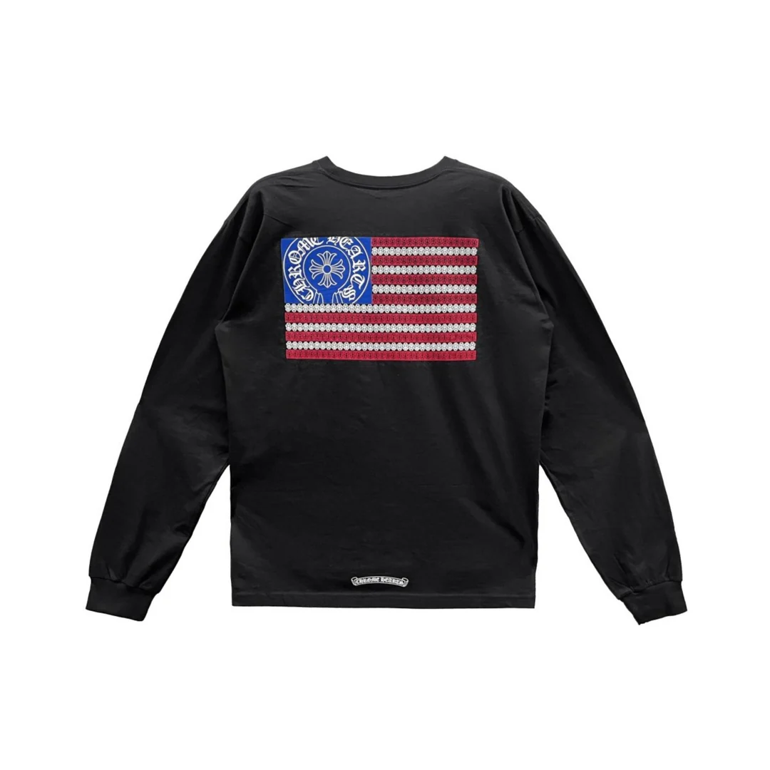 Chrome Hearts USA Flag Dagger Long Sleeve T-Shirt Tee Chrome Hearts USA Flag Dagger Long Sleeve T-Shirt Tee