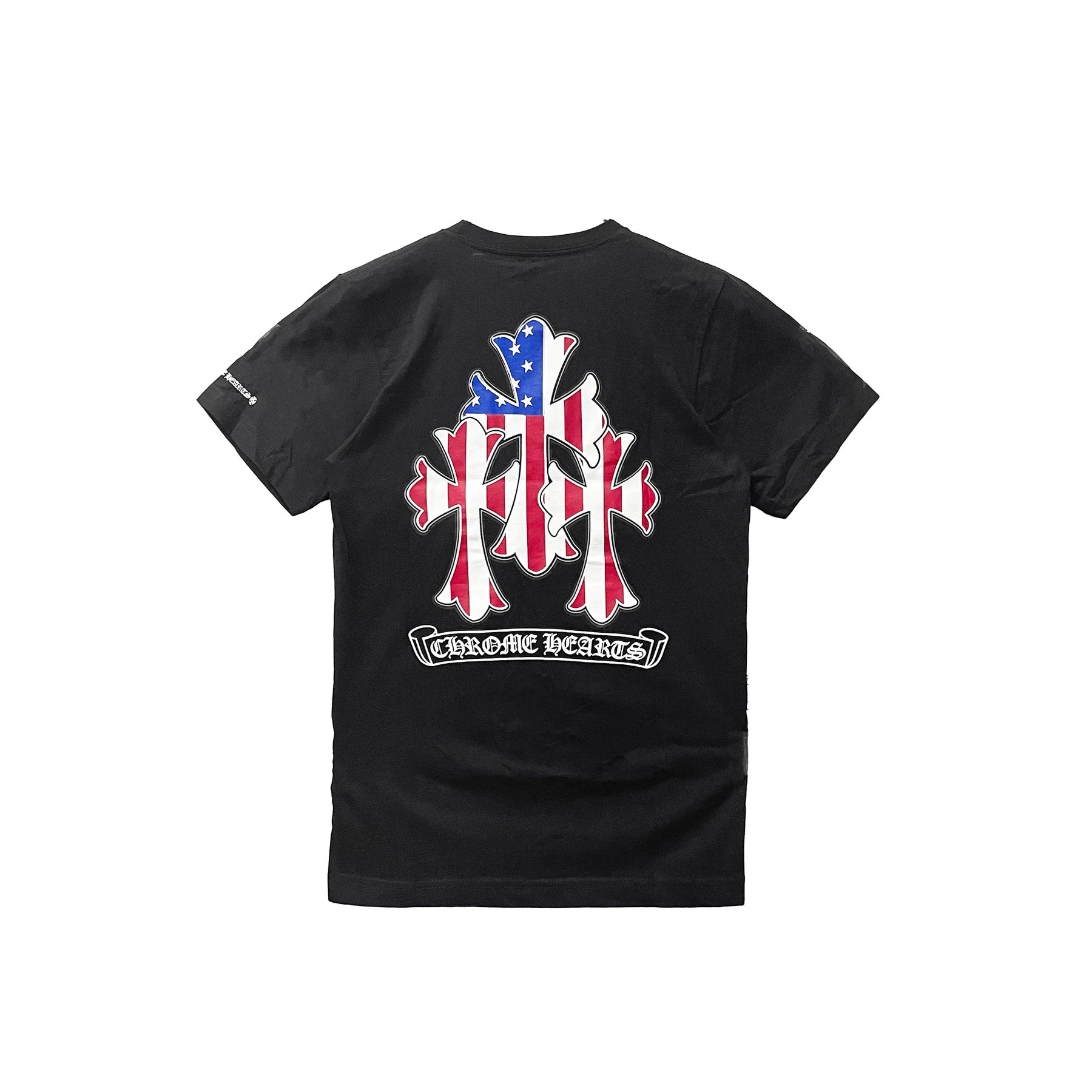 Chrome Hearts USA Flag Triple Cross Logo Short Sleeve Tee Chrome Hearts USA Flag Triple Cross Logo Short Sleeve Tee