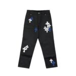 Chrome Hearts White Blue Leather Cross Patches Jeans