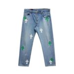 Chrome Hearts White Green Cross Patch Jeans
