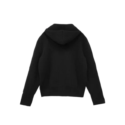Black Cashmere Leather Cross Zip Up Hoodie Sweater
